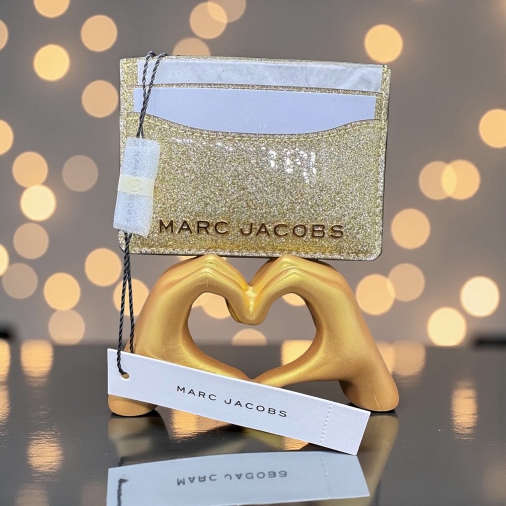 💛MARC JACOBS💛Gold Glitter Patent Card Holder/NWT